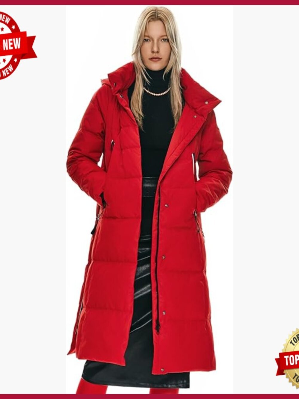 Thickened Long Down Jacket Hooded Puffer Winter Coat with Side Zipper